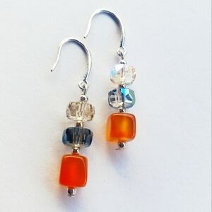 NWT 925 solid sterling silver Drop EARRINGS swarovsky Carnelian GIFT FOR HER 1"…